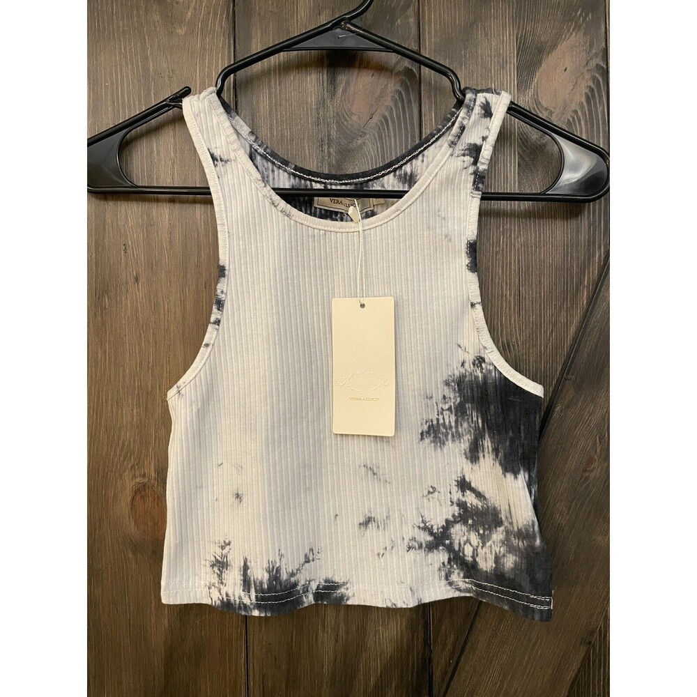NWT Vera & Lucy Medium Juniors Cropped Tank Top Black And White Tie Dye